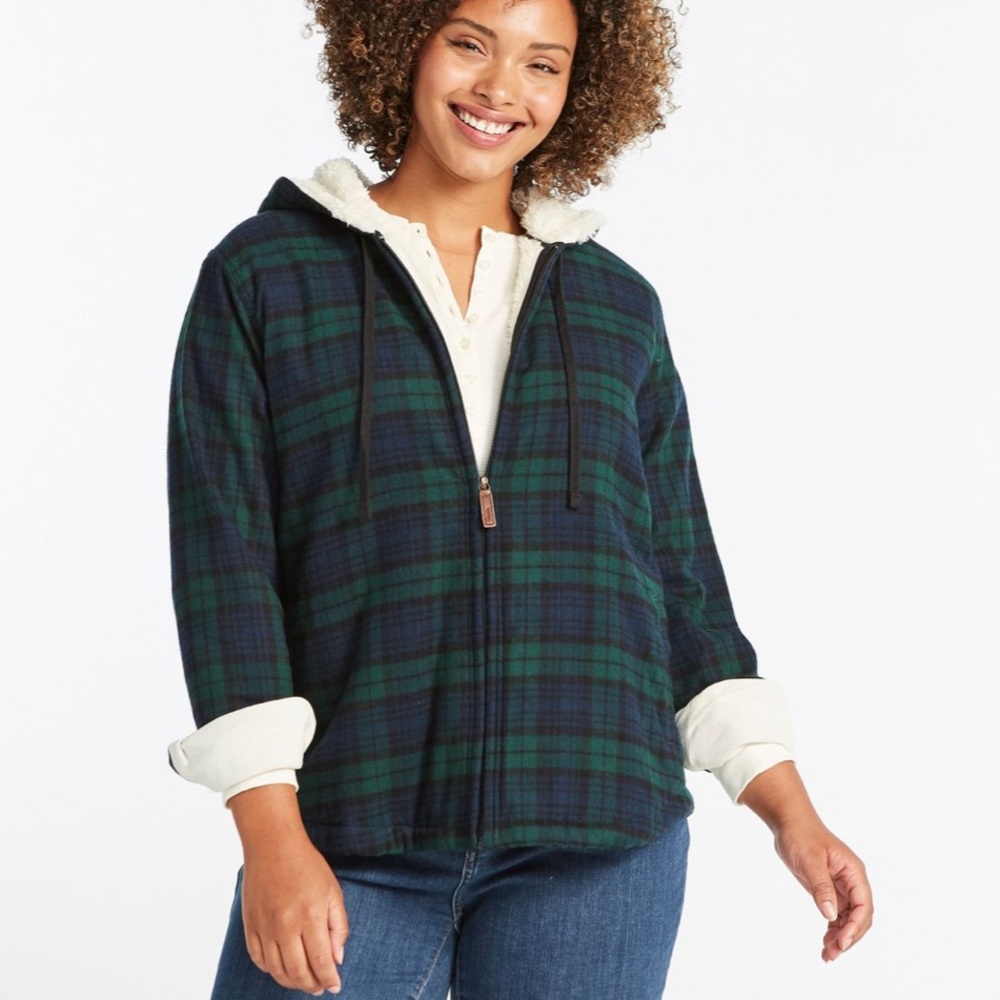 Women's Scotch Plaid Flannel Shirt, Sherpa-Lined Zip Hoodie